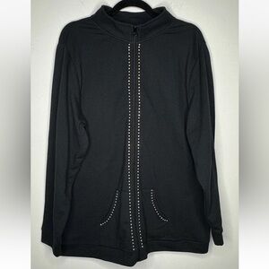 Quacker Factory women’s XL Black Full Zip Up sweater Jacket Pockets rhinestone